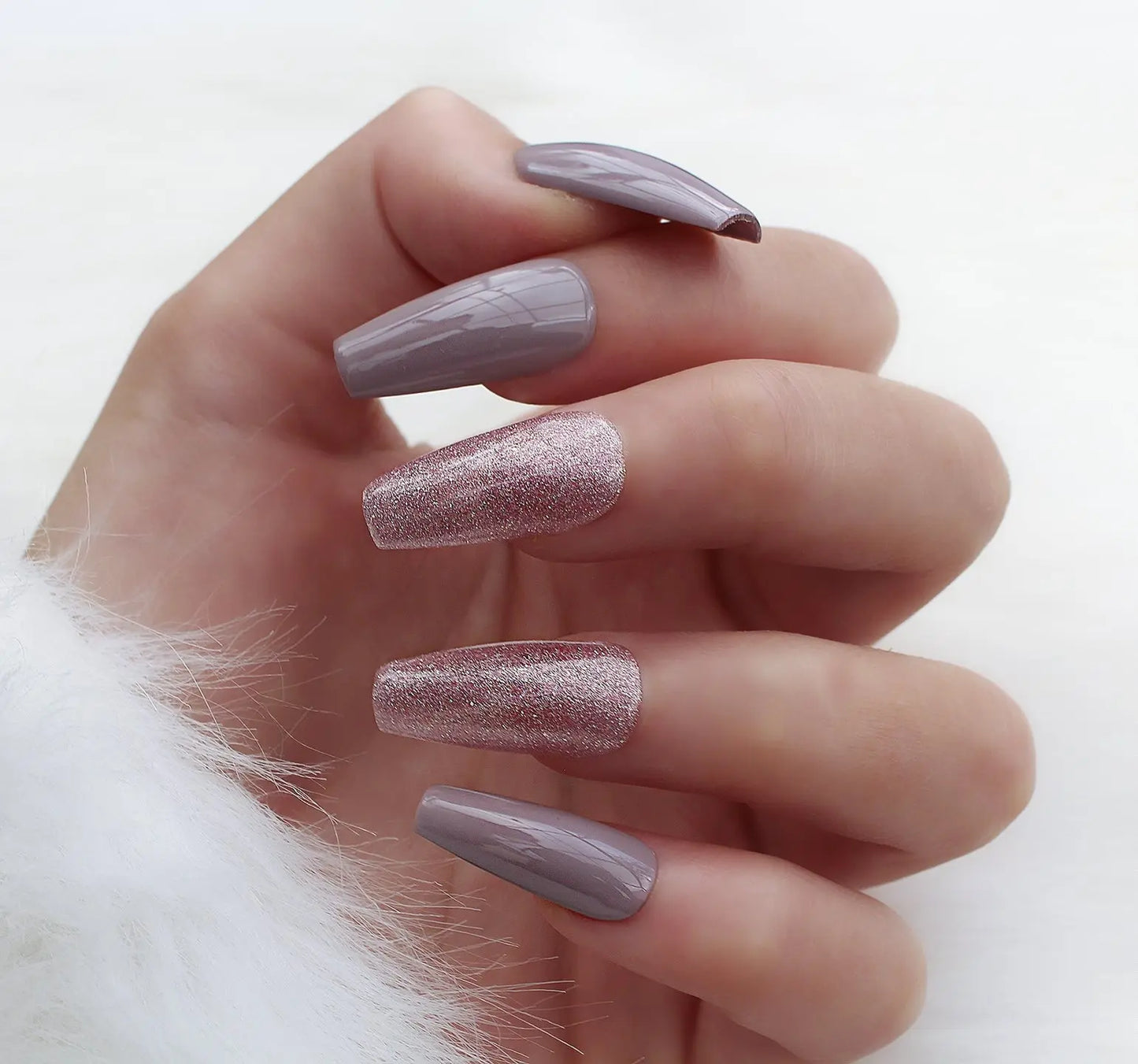 Press On Nails || "Grey gloss glitter accent " || Set Of 24 || Custom & Handmade Luxury False Nails || Made In UK LuxeNailsInc