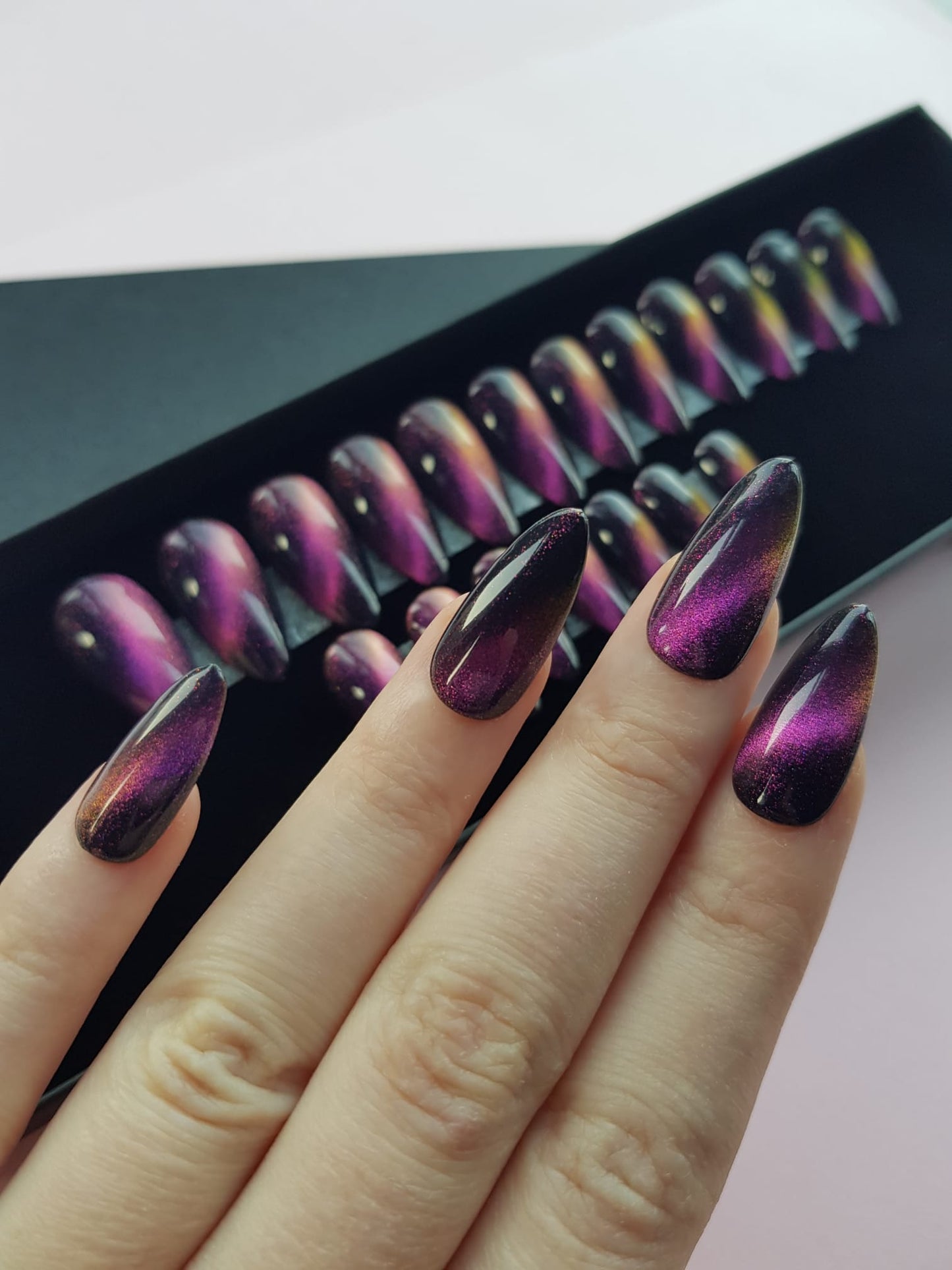 Press On Nails || " Purple Cat eye " || Set Of 24 || Custom & Handmade Luxury False Nails || Made In UK LuxeNailsInc