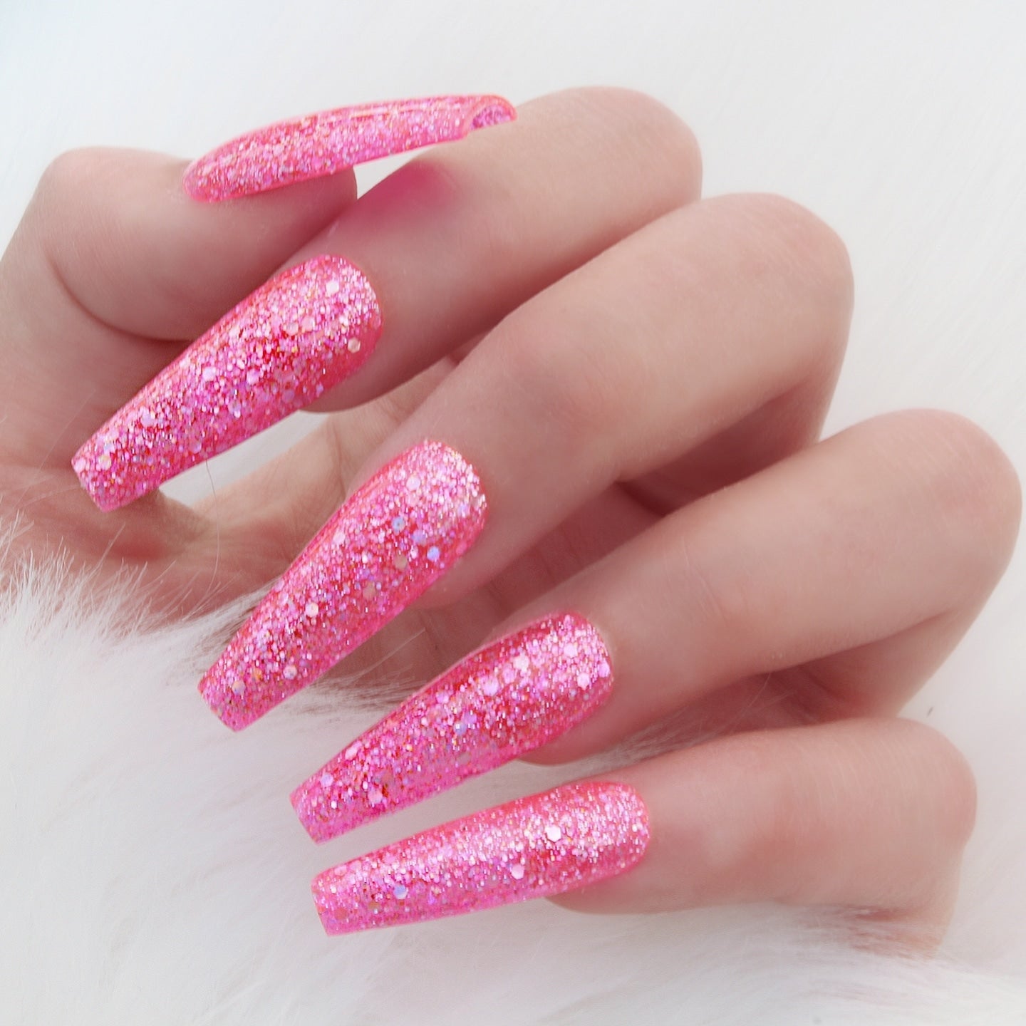 Blaze symbol spejl Barbie Pink Glitter Coffin Press On Nails – LuxeNailsInc