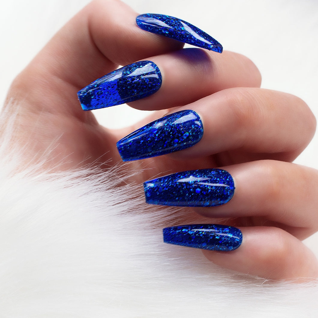 Blue Gloss Glitter   Press On Nails