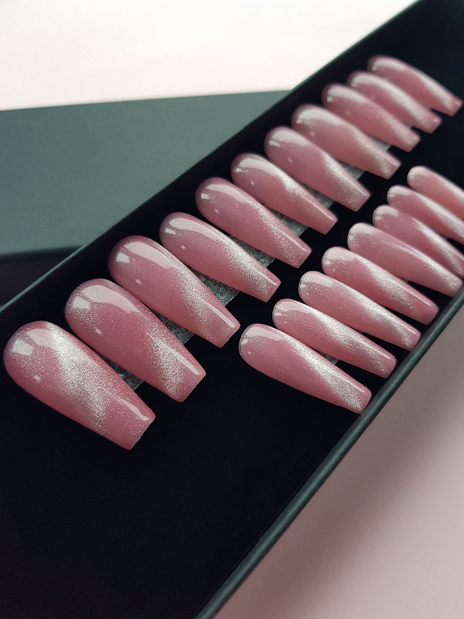 Pink Cat Eye Press on Nails Square Fake Nails Medium False Nails with Solid  Color Deign Gradient Acrylic Nails Glossy Artificial Nails Glitter Stick on  Nails Glue on Nails for Women and