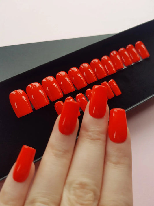 Press On Nails || " Bright Red Gloss " || Set Of 24 || Custom & Handmade Luxury False Nails || Made In UK LuxeNailsInc