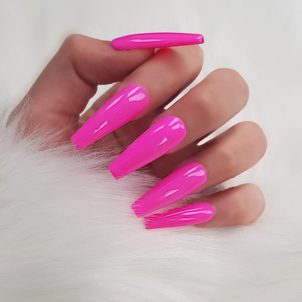 Hot Pink neon Gloss press on nails