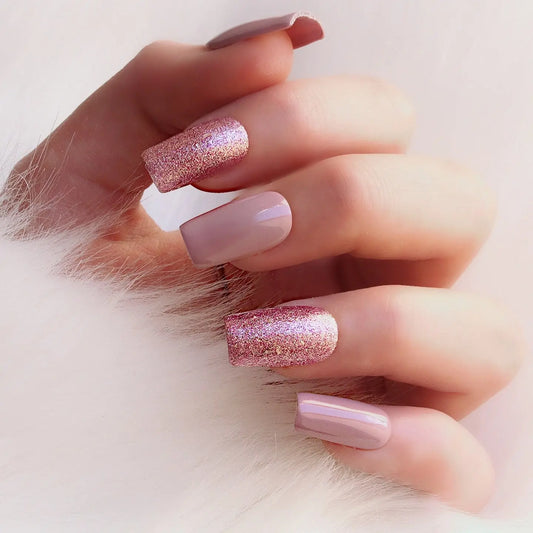 Press On Nails || "   Mauve gloss nails Glitter accent " || Set Of 24 || Custom & Handmade Luxury False Nails || Made In UK LuxeNailsInc